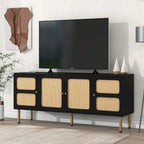 Bohemian Country Wood and Rattan TV Stand Media Console Storage Cabinet - Dimensions: 16.9" x 64.9" x 28.3" - image 2