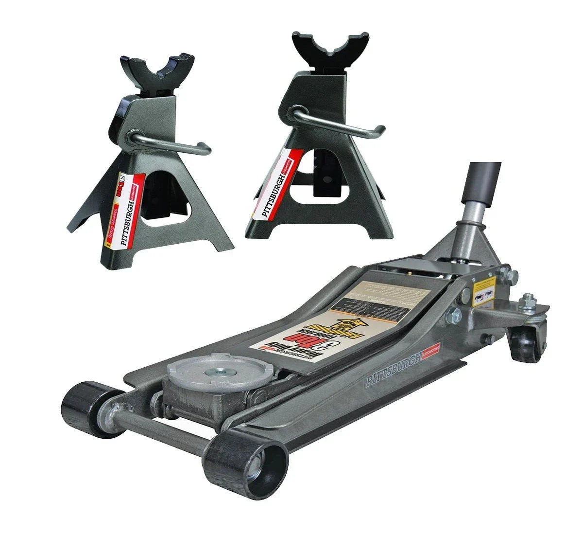 Pittsburg 3 Ton Low Profile Floor Jack and Jack Stands Set Combo with Rapid Pump Quick Lift - image 1