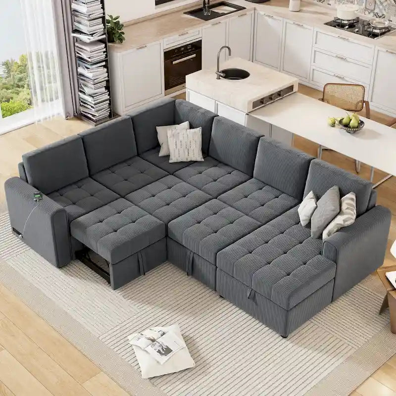 Roomfitters U-Shaped Sectional Sofa with Pull-Out Bed, Storage Chaise Lounge, and Integrated Charging Ports for Living Room - image 3