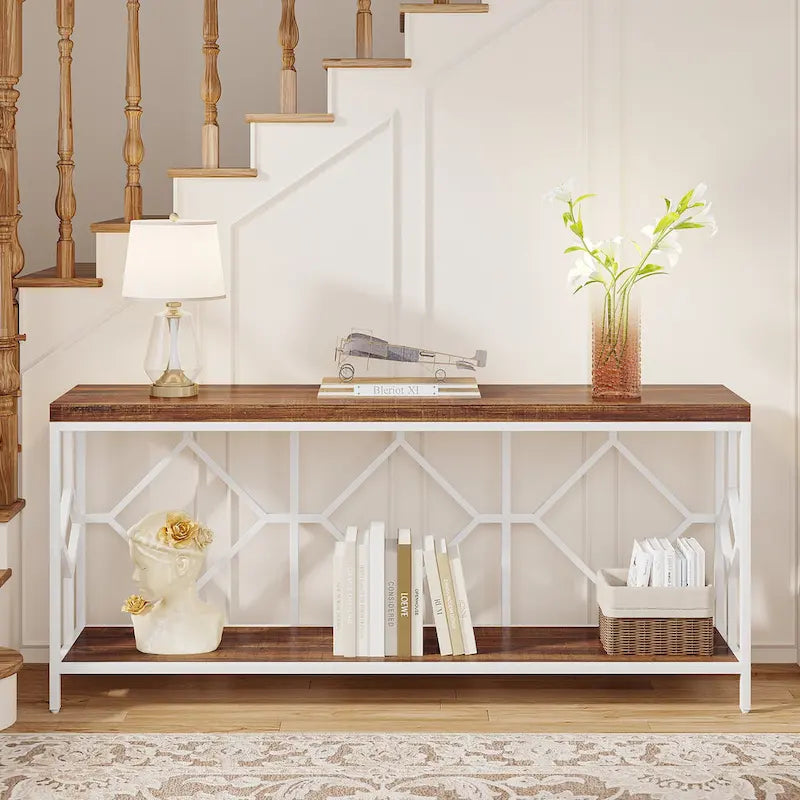 70.9-Inch Industrial Sofa Console Table with Open Storage Shelf - Extra Long Narrow Entry Table for Behind Couch - image 3