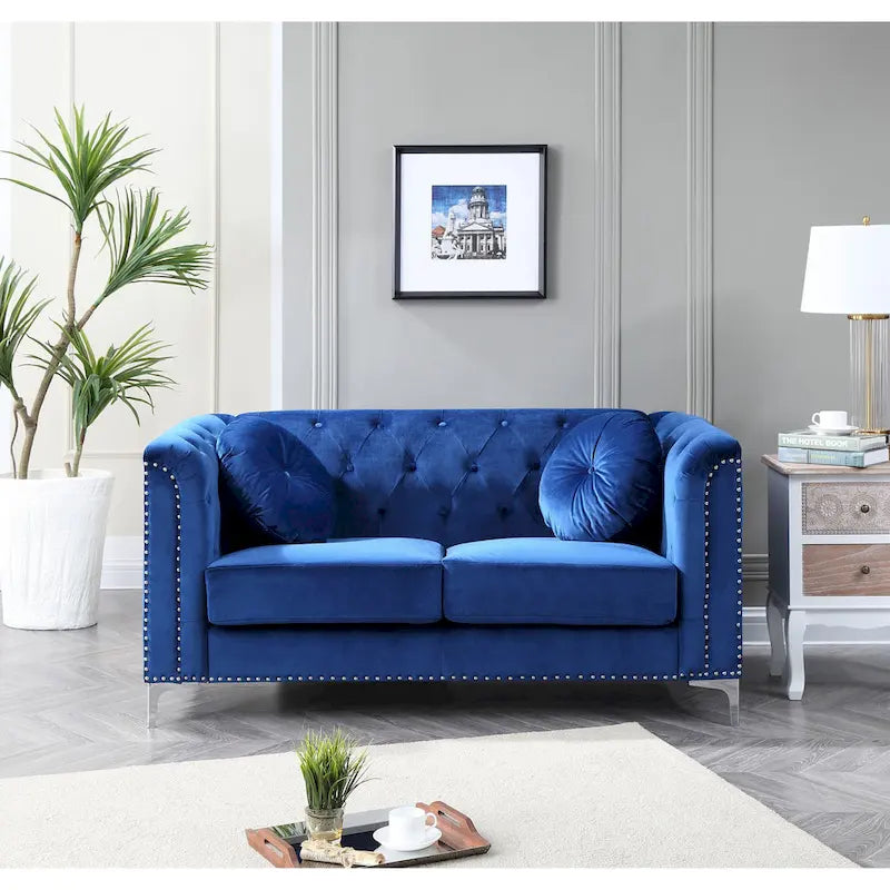 Velvet Button-Tufted Pompano Loveseat - image 9