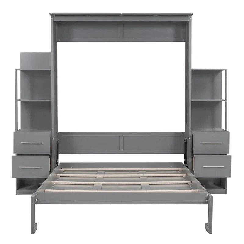Merax Murphy Bed with Shelves, Drawers, and Integrated LED Lighting - image 6