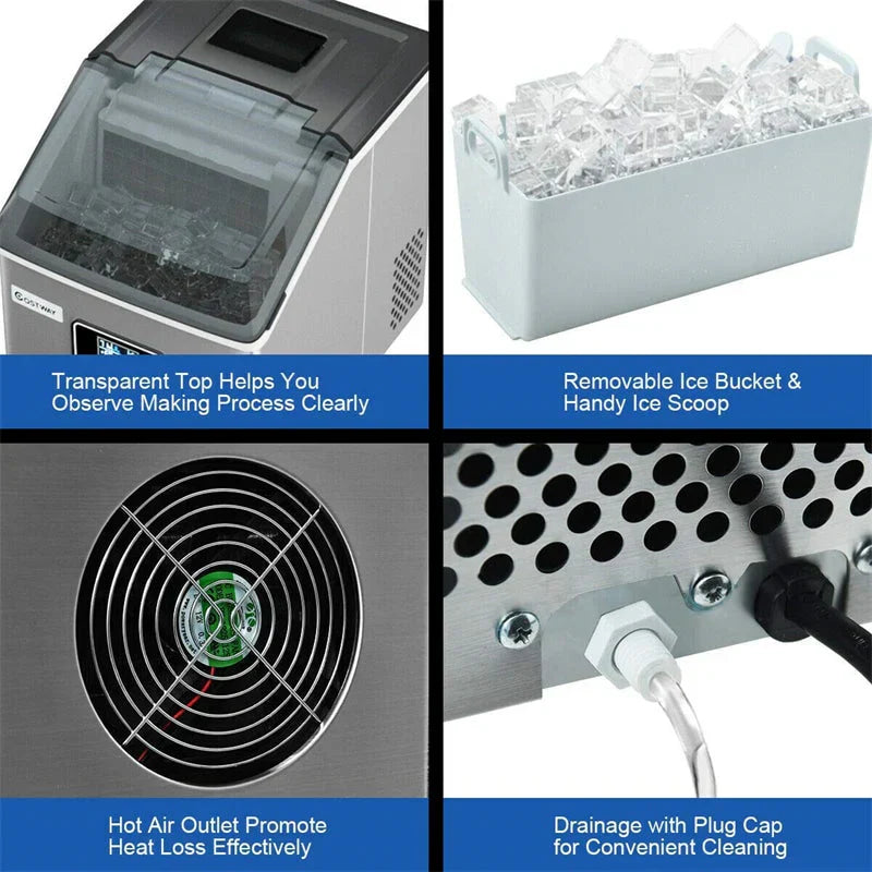 48LBS/24H Stainless Steel Countertop Ice Maker Machine with Self-Clean Function LCD Display Ice Scoop Basket - image 8