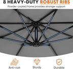 9.8FT Offset Patio Umbrella Hanging Cantilever Umbrella Outdoor Sun Shade with Easy Tilt Adjustment, 8 Ribs, UV Protection for Backyard, Lawn, Garden and Pool, Blue - image 8