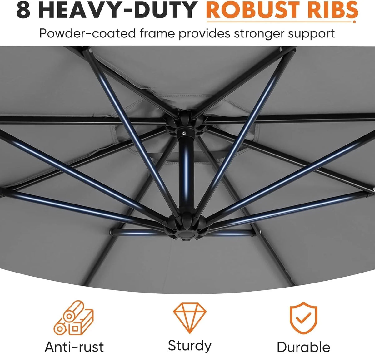 9.8FT Offset Patio Umbrella Hanging Cantilever Umbrella Outdoor Sun Shade with Easy Tilt Adjustment, 8 Ribs, UV Protection for Backyard, Lawn, Garden and Pool, Blue - image 8