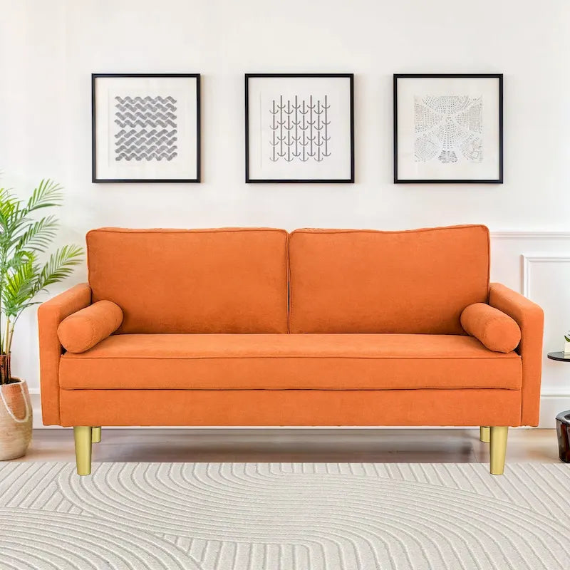 Elegant 65-Inch Orange Polyester 2-Seater Loveseat with Side Pockets and Round Cushions - image 1