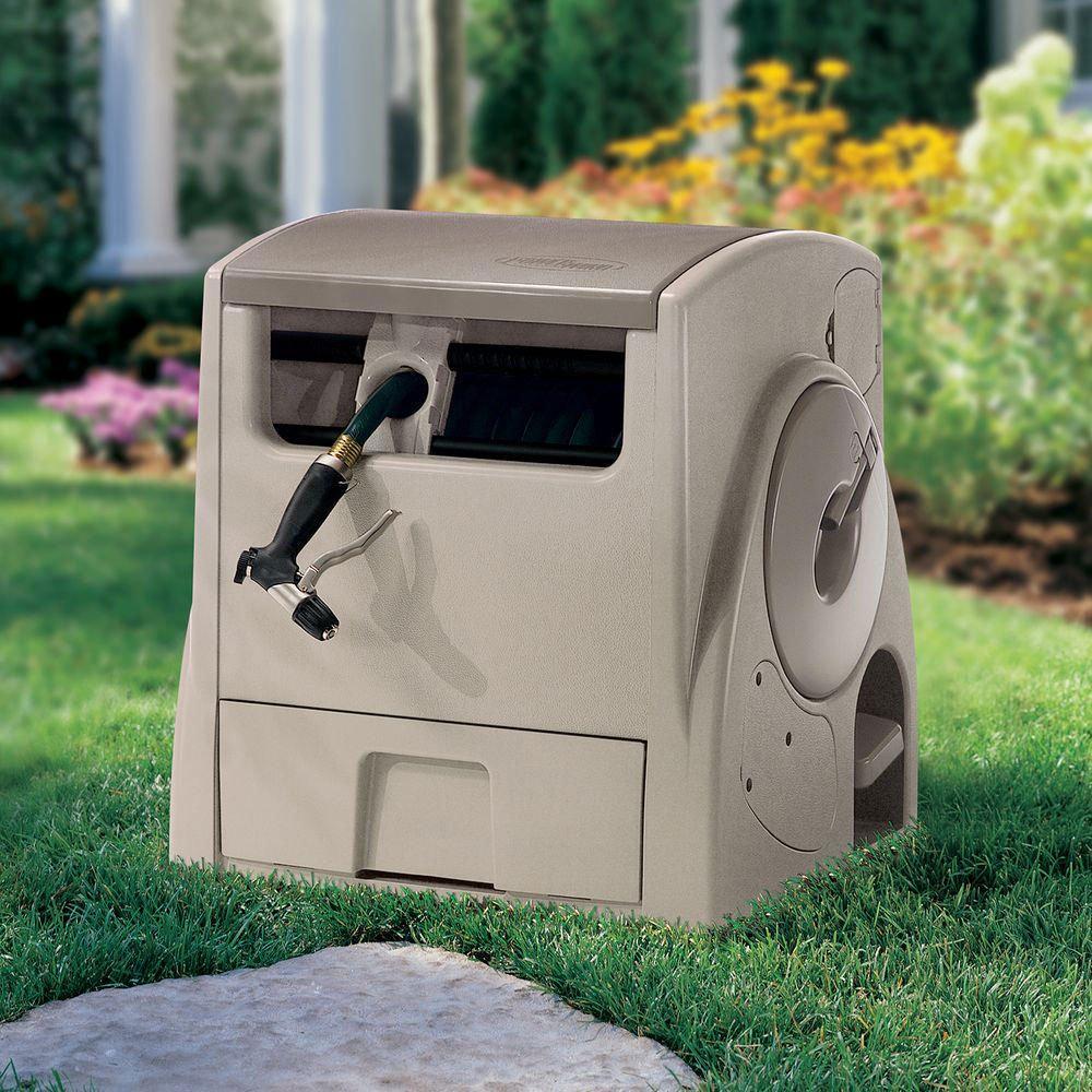 Suncast 100 ft. Powerwind Auto Power Rewind Hose Reel, Light Taupe - image 2