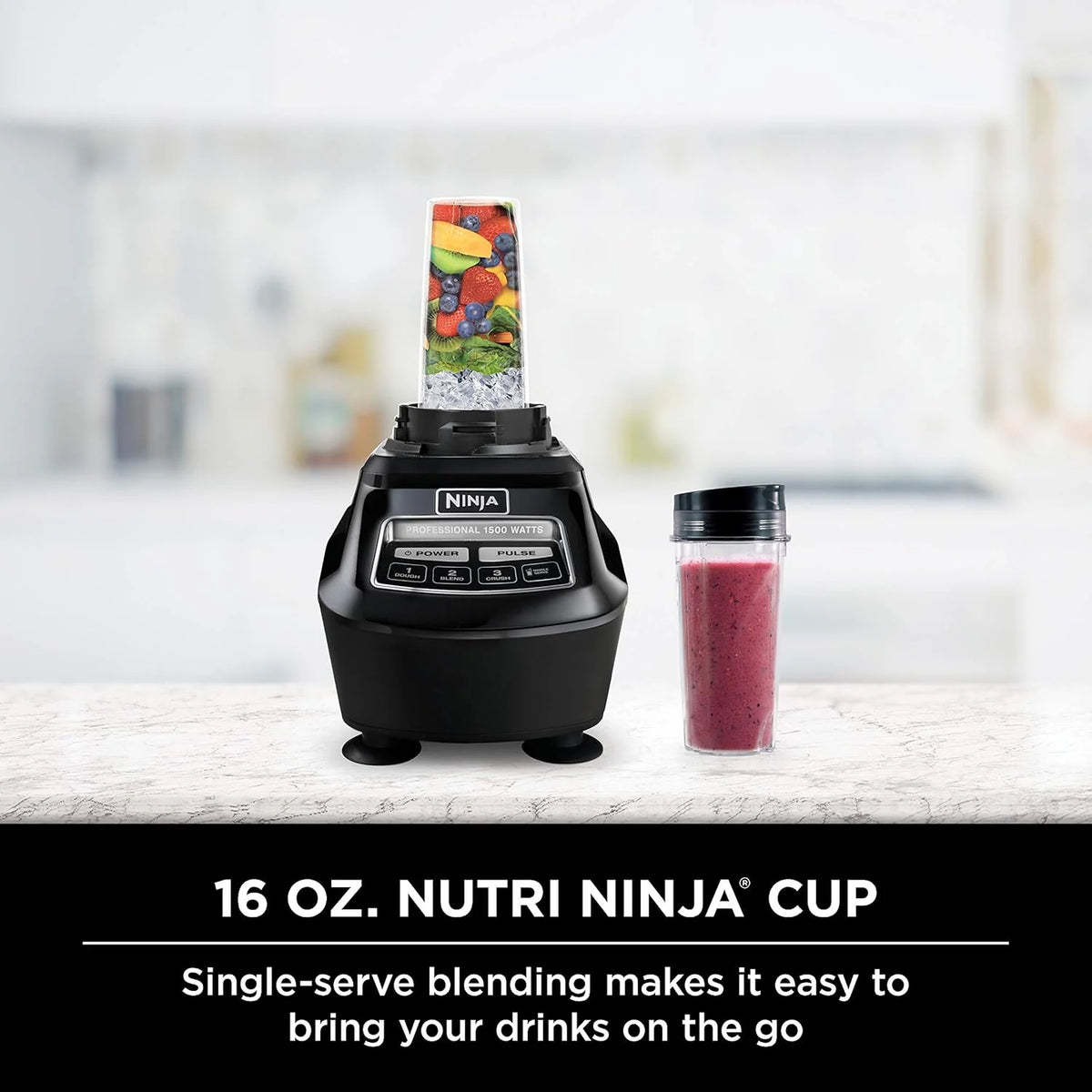 1500W Blender & Processor, 72oz Pitcher, 64oz Bowl, 16oz To-Go Cups, Black - image 4