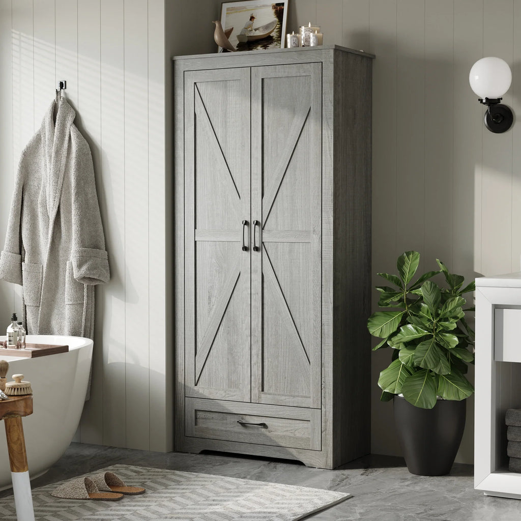 YouTrend 69" Tall Kitchen Pantry,Farmhouse Storage Cabinet with 2 Barn Doors 4 Adjustable Shelves and Large Drawer for Dining Room,Living Room,Bathroom,White - image 19