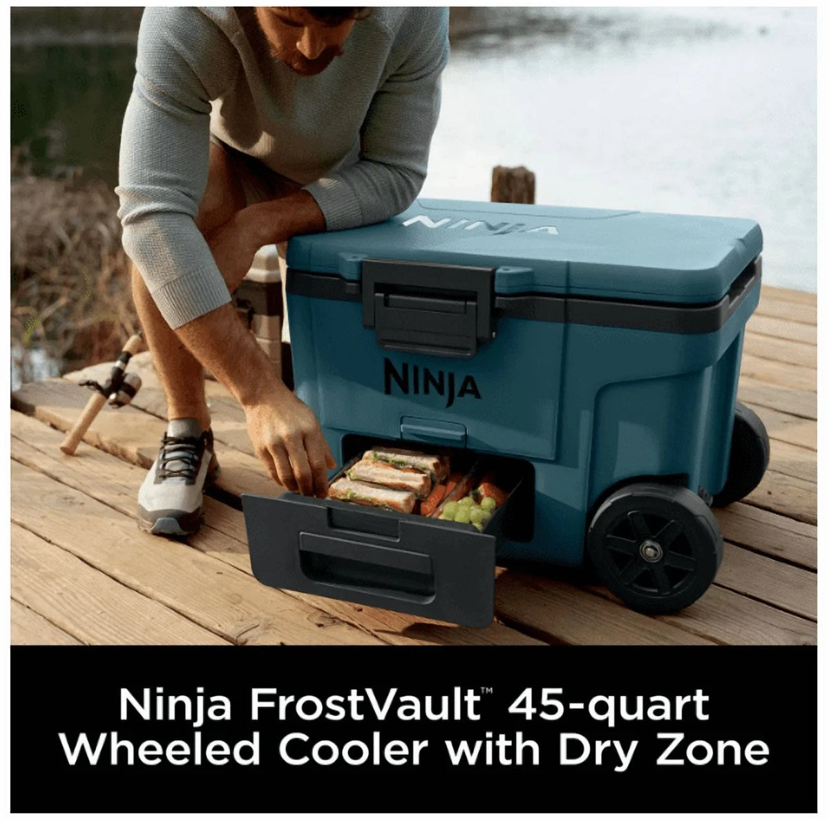 Ninja / Cooler / FrostVault 45QT Cooler with Wheels / Insulated with Temp Dry Storage Drawer / Keeps Ice Cold for Days / for The Beach, Camping, Picnics & More / Ocean Blue / FB245AOB - image 8