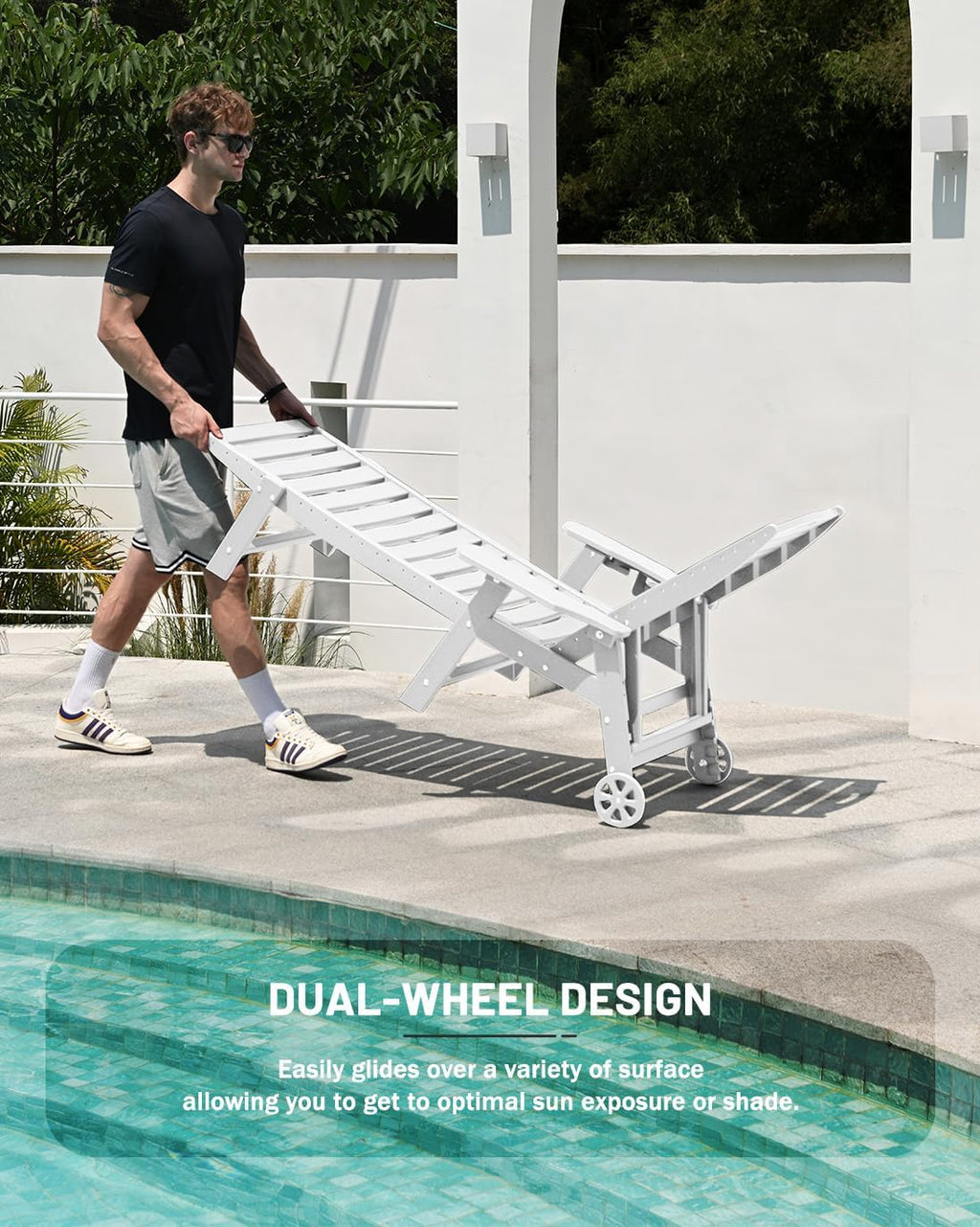 Lounge Chair Outdoor, Chaise Lounge, HDPE 6-Position Outdoor Chaise Lounge, Patio Lounge Chair with Wheels & Cup Holder for Pool Poolside Deck Backyard, Teak - image 69