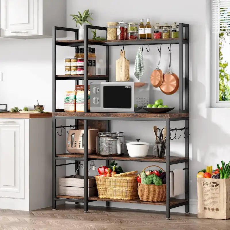 43-Inch Kitchen Bakers Rack with Microwave Stand - 5-Tier Utility Storage Shelf and 10 Hooks for Kitchen and Living Room - image 1