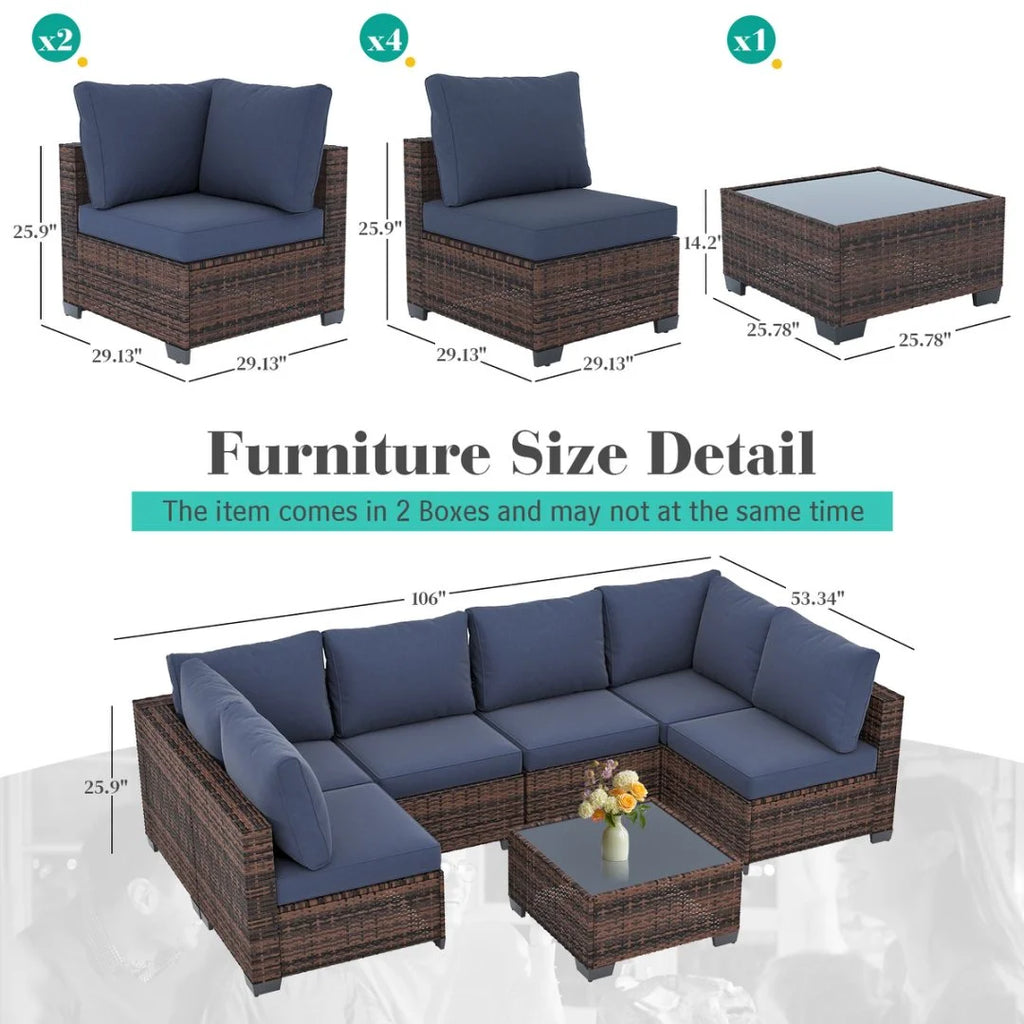 Ainfox 7 Pcs Outdoor Patio Furniture Sofa Set on Sale, Grey Rattan Grey Cushion - image 20