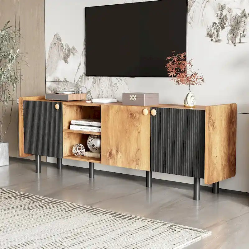 Mid-Century Modern TV Stand with 3 Cabinets - Media Console for TVs up to 70 inches, Stylish Entertainment Center with Storage for Living Room - image 6