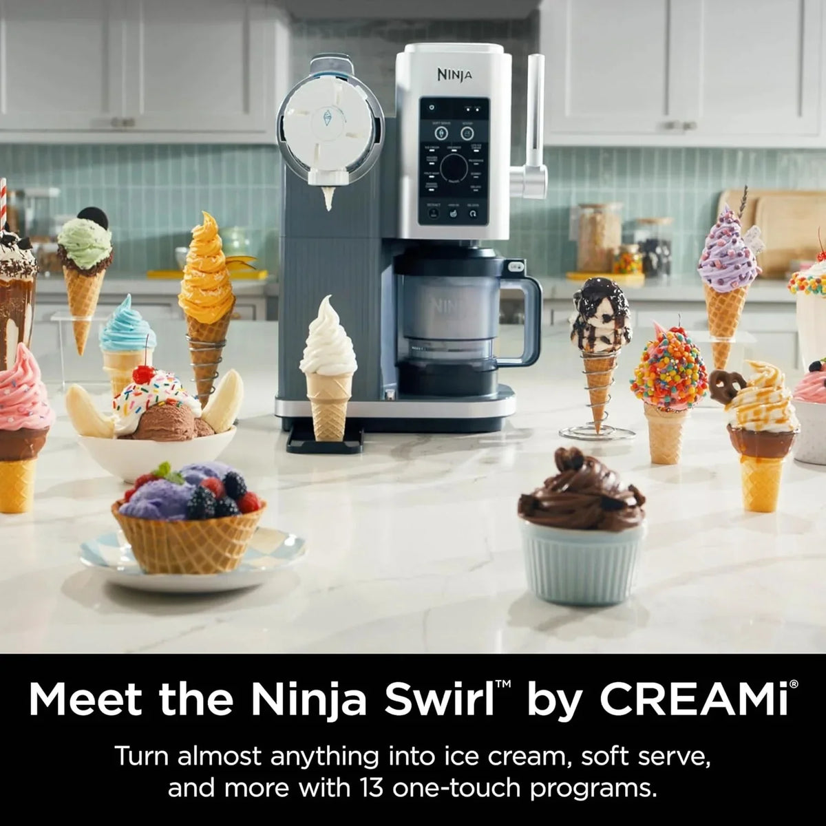 Ninja Swirl by CREAMi Ice Cream and Soft Serve Maker, Sorbet, Milkshake, Frozen Yogurt, Low Calories Program & More, 13-in-1, Soft Serve Handle, (2) CREAMi Swirl 16oz Pints, For Kids & ALL ages, NC701 - image 2