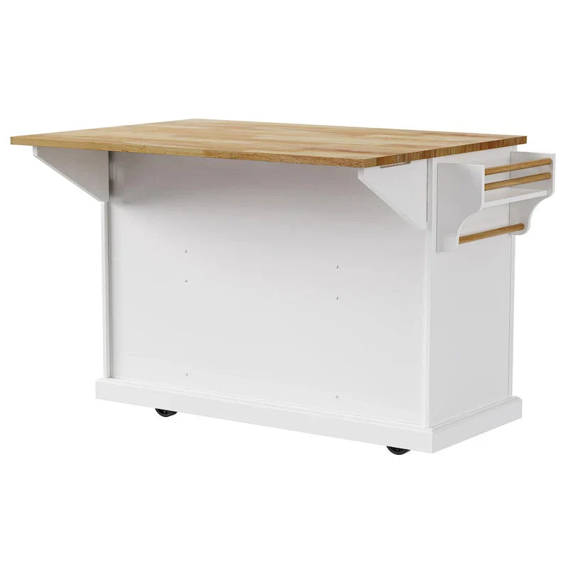 Large Kitchen Island with Wood Drop Leaf, Embossed Texture Rolling Kitchen Cart wDoors and Drawers wStorage for Kitchen, White - image 6