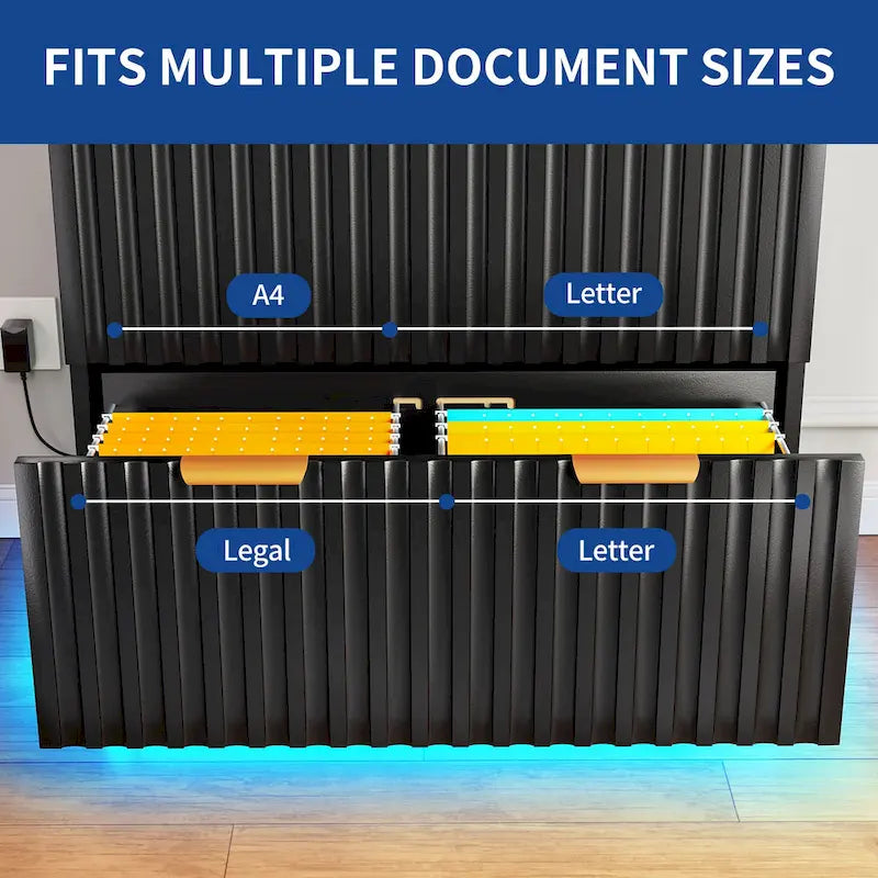 Moasis Lateral Filing Cabinet with LED Lighting and 2 Drawers for Home Office - image 6