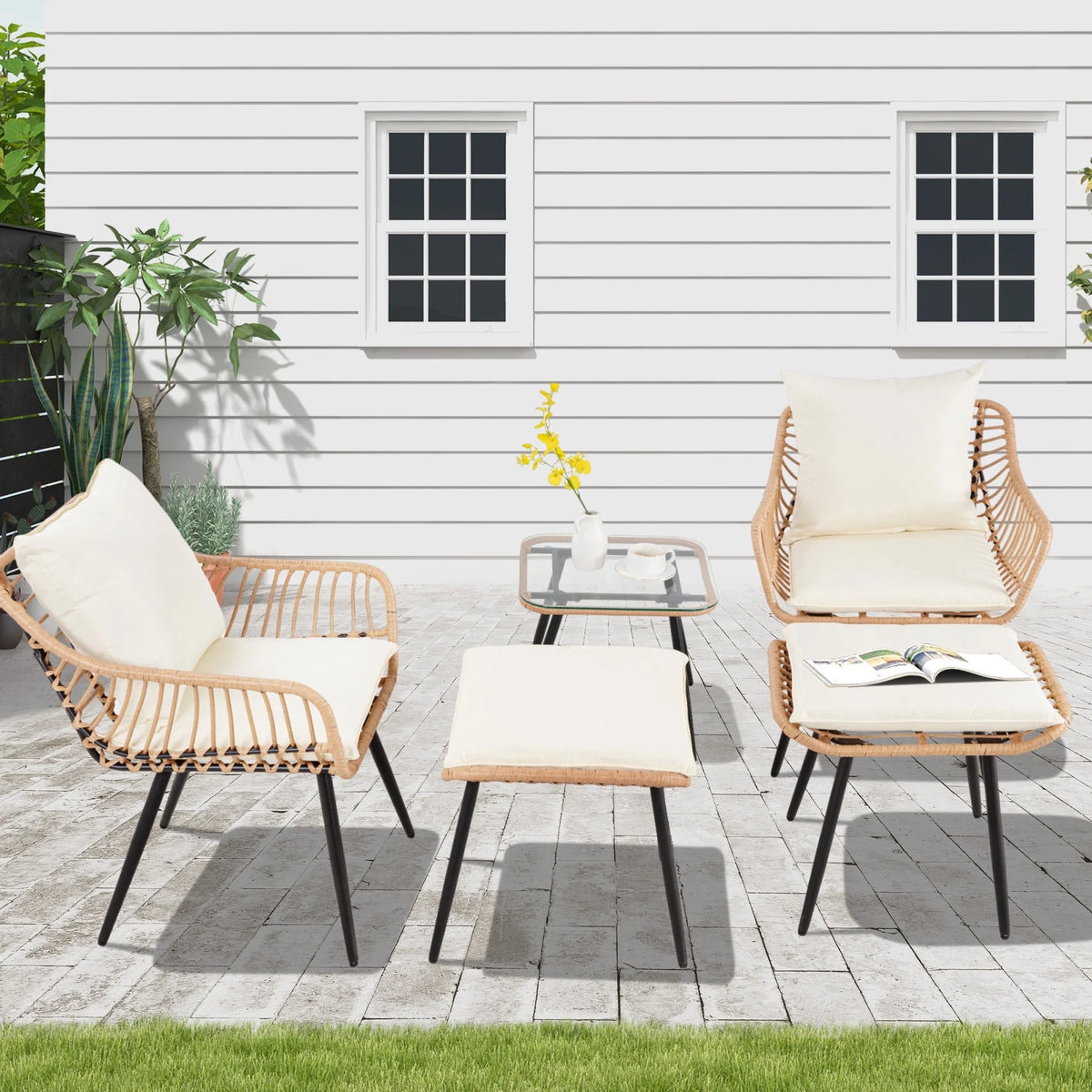 Ainfox 7 Pcs Outdoor Patio Furniture Sofa Set on Sale, Grey Rattan Grey Cushion - image 58