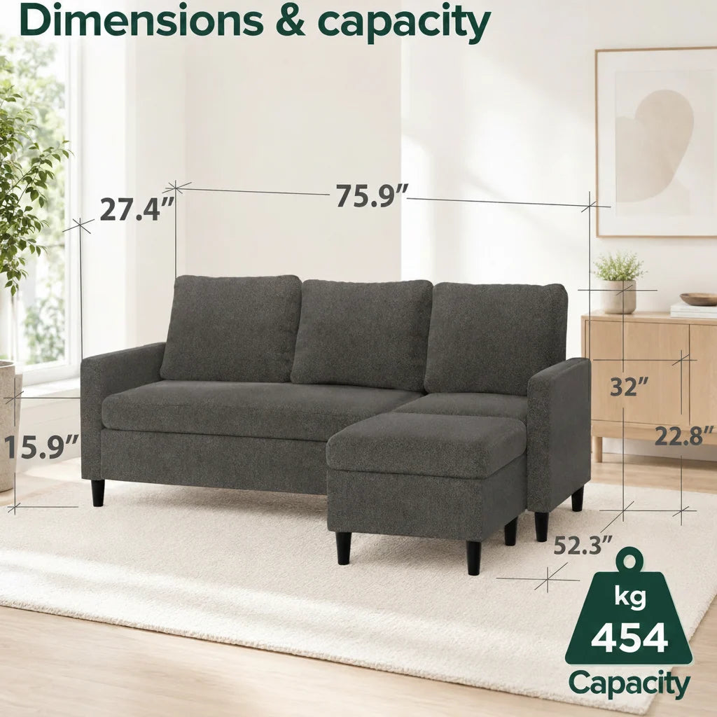 Dark Grey L Shaped Sectional Sofa Small Space - image 2