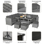 7 Pcs Rattan Patio Dining Furniture Sectional Sofa Set with Dining Table, Ottomans & Cushions - image 55