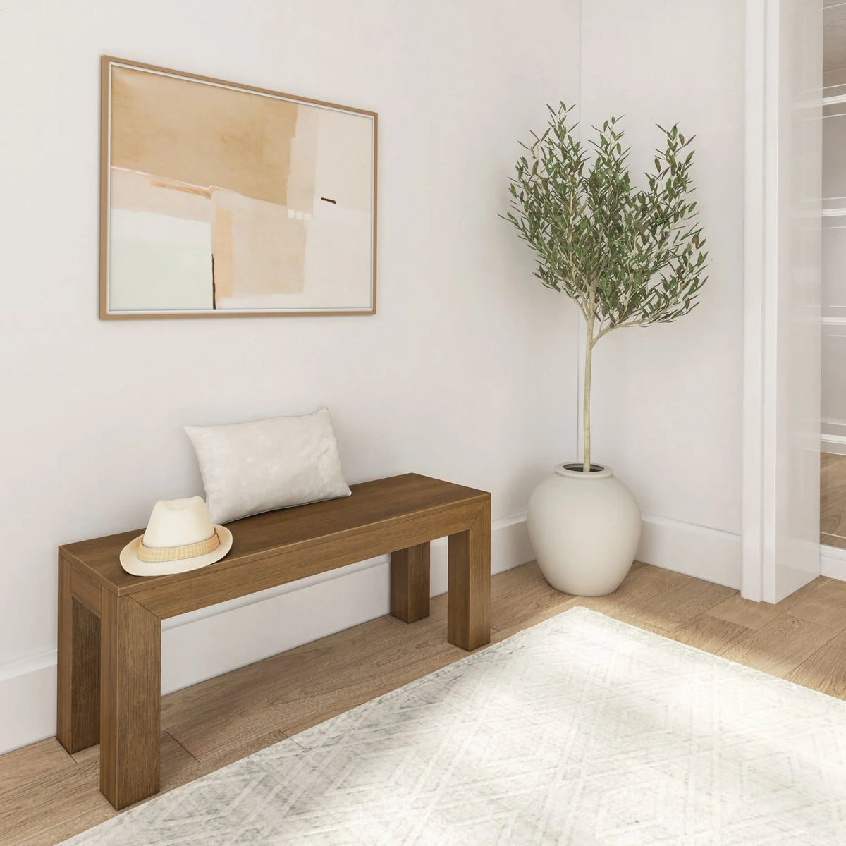 Plank+Beam Modern Dining Bench, Solid Wood Bench for Dining Table, 49", Blonde Wirebrush - image 15
