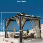 10x10 Hardtop Gazebo with double metal roof, aluminum frame, net, and curtain. All-weather, ideal for patio, deck, garden, backyard. Khaki. - image 5
