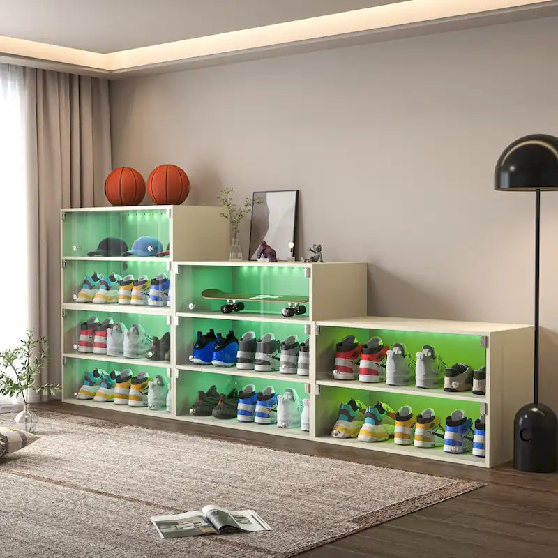 LED-Illuminated Glass Door Shoe Storage Cabinet for Sneakers - image 12