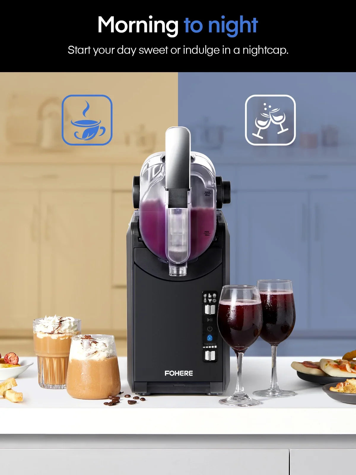 5-in-1 Slushie Machine, No Ice Needed, 15 Min Slushy Machine for Home with Self-Cleaning, Professional Frozen Drink Maker, 5 Preset Programs, Frozen Margaritas, Frapp??s, Milkshakes, and More, FOHERE - image 2