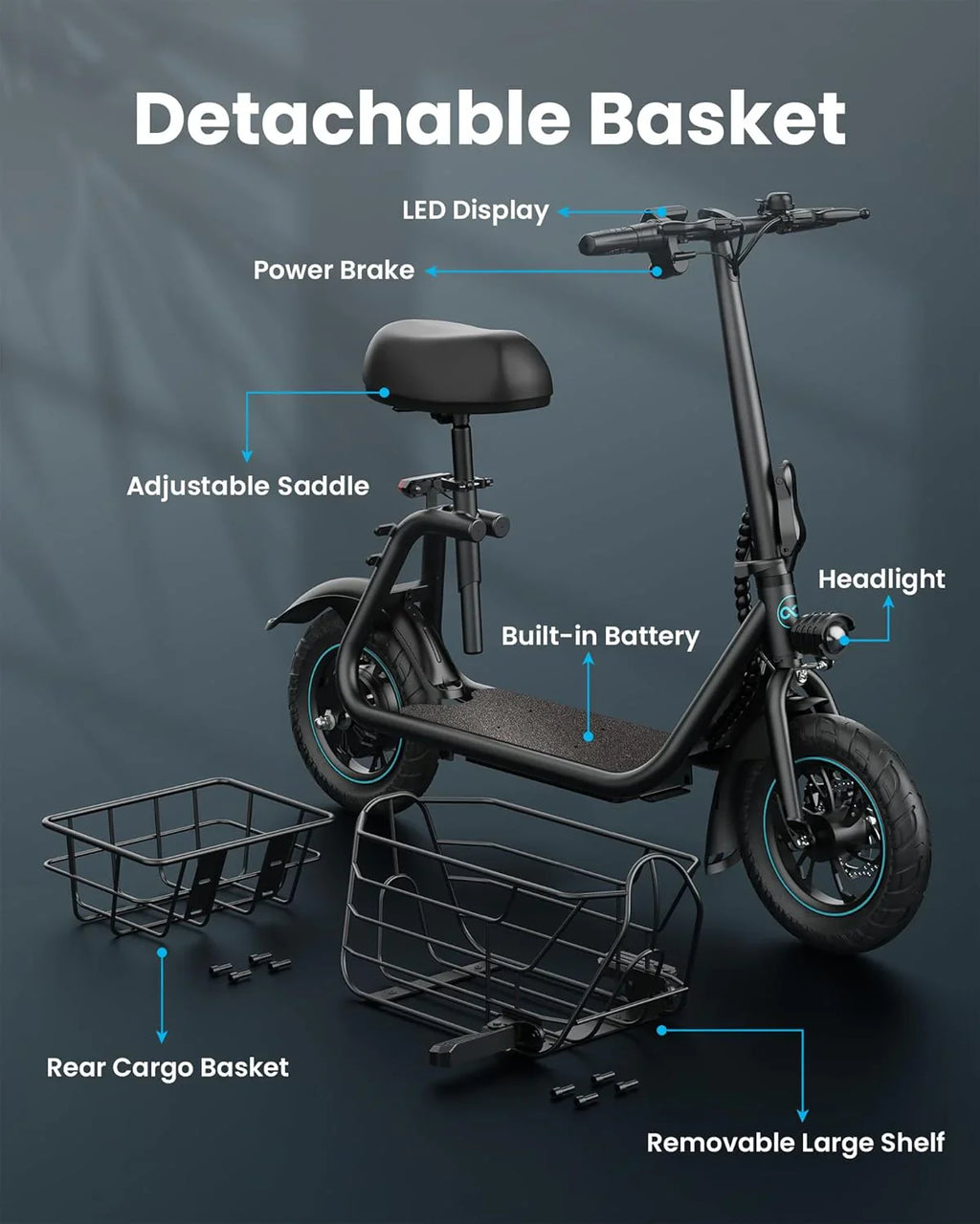 Adults Electric Scooter with Large Middle Basket - image 11