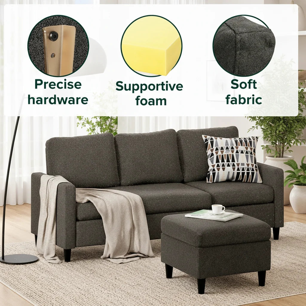 Dark Grey L Shaped Sectional Sofa Small Space - image 3