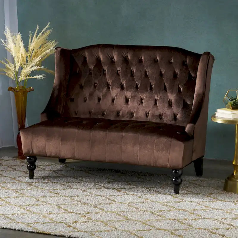 Christopher Knight Home Leora Contemporary Glam Tufted Velvet Wingback Loveseat - image 34