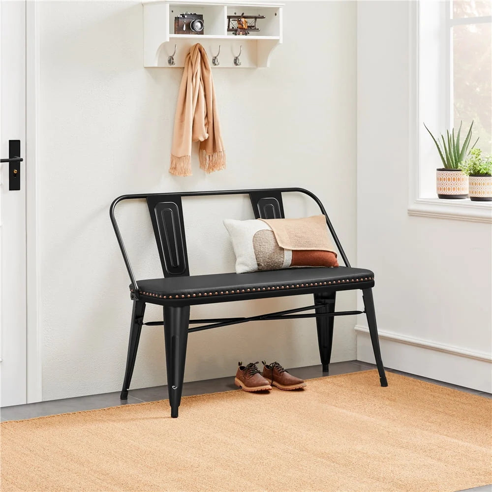 Yaheetech Industrial Metal Dining Bench with Upholstered Seat,Black - image 5