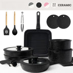 Non-Toxic Nonstick Ceramic 22 pcs pots and pans set complete Cookware Set with Lids,Detachable Handle,PFAS-Free,Dishwasher Oven Safe,Kitchen Outdoorfun Induction Compatible - image 3