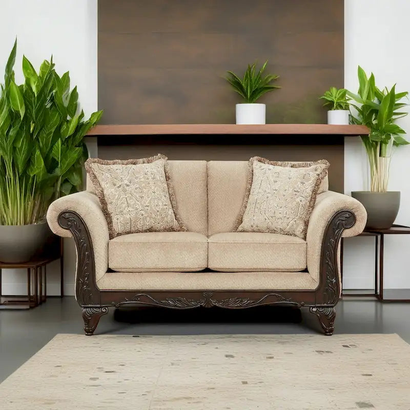 Roundhill Furniture Hernen Carved Wooden Frame Loveseat - image 5