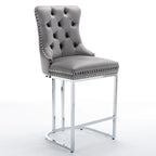 Contemporary Set of 2 Bar Stools with Button-Tufted Back and Studded Trim, Chrome Metal Base - Ideal for Dining Room, Living Room, and Bedroom - image 25