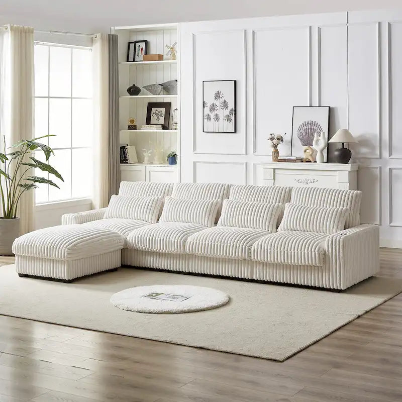 126W Large L-Shaped Corduroy Sofa with USB Charging Port - image 14