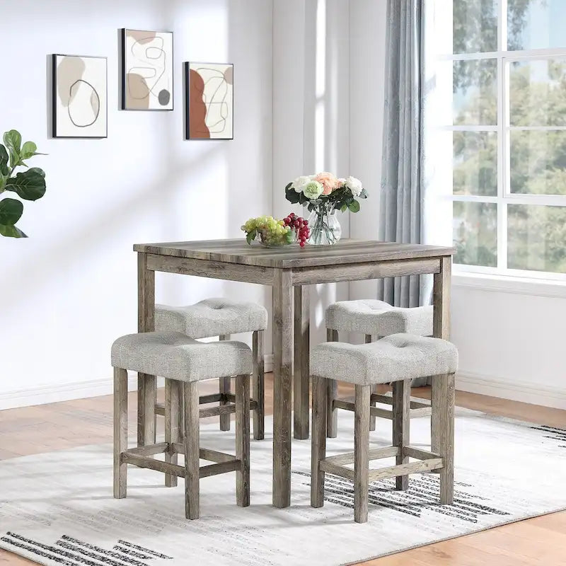 5-Piece Wood Dining Set: Square Table with 4 Upholstered Chairs - image 1