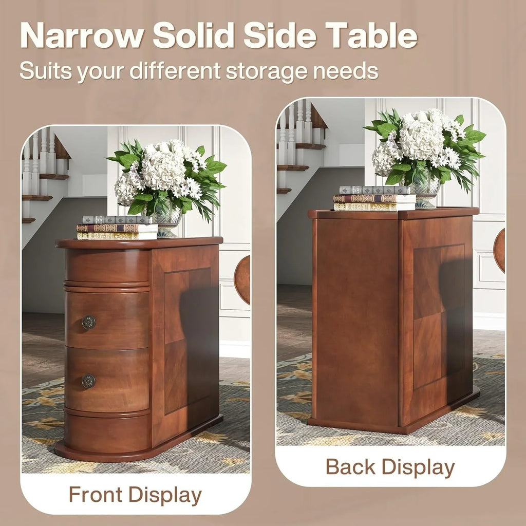 Solid Wood Chairside End Table, Two-Drawer Narrow Side Table Slim - image 15