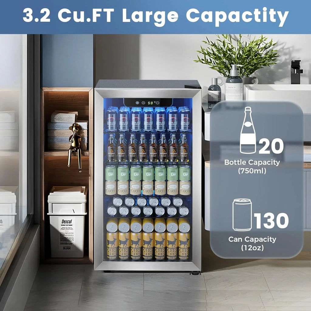 Mini Fridge 130 Can Beverage Refrigerator Cooler, 3.2 Cu.Ft Drink Fridge for Soda Wine Beer, Adjustable Temperature Control for Home Office, Black - image 19