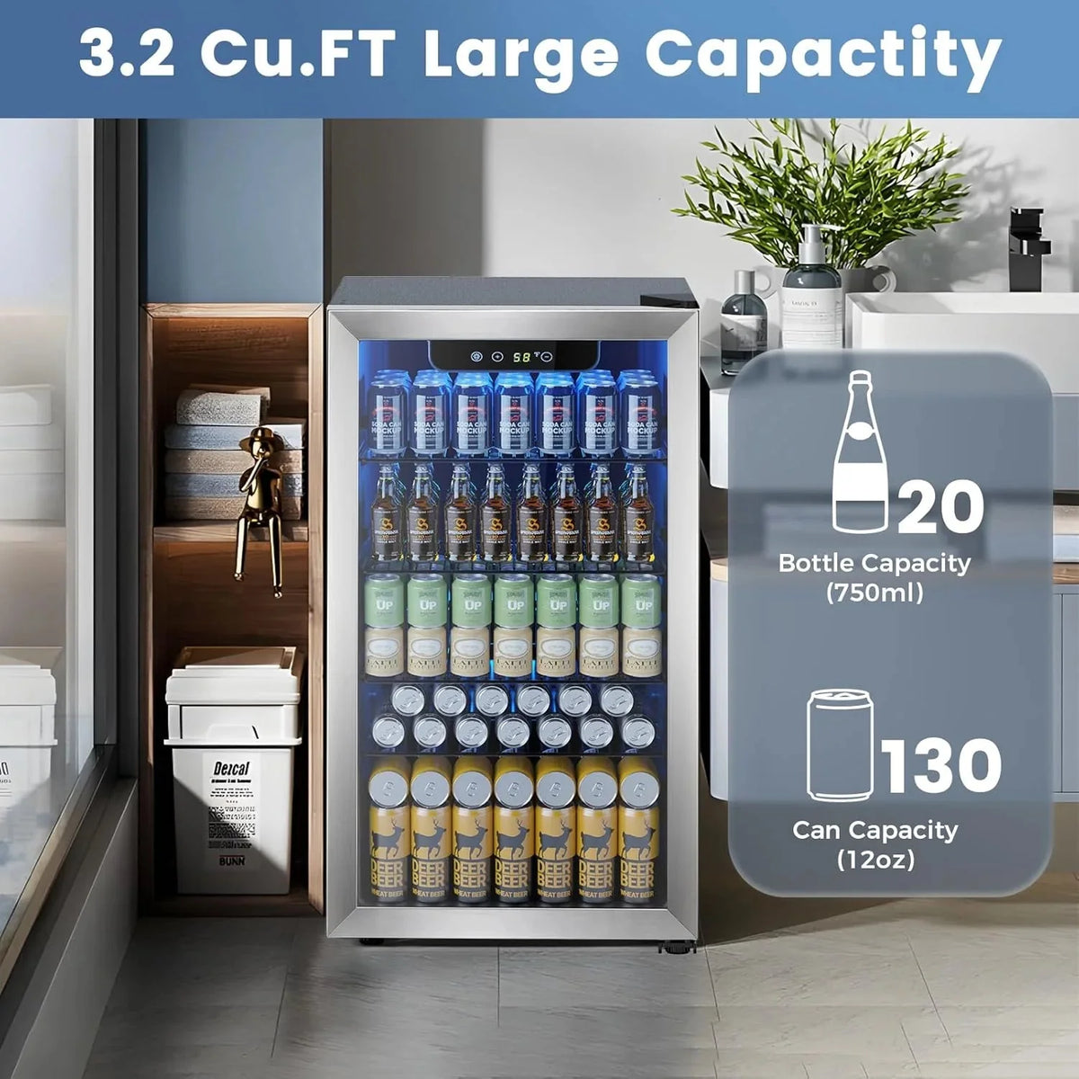 Mini Fridge 130 Can Beverage Refrigerator Cooler, 3.2 Cu.Ft Drink Fridge for Soda Wine Beer, Adjustable Temperature Control for Home Office, Black - image 19