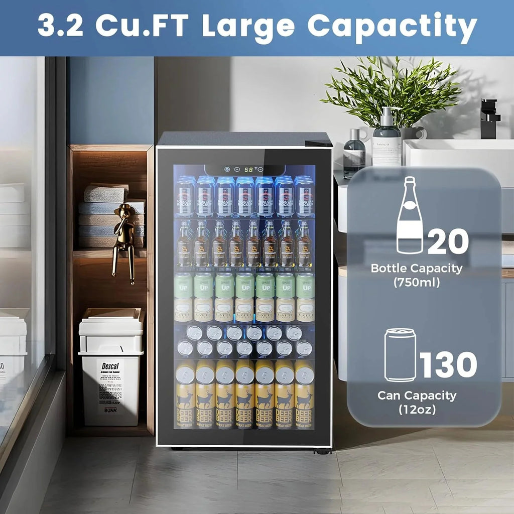 Mini Fridge 130 Can Beverage Refrigerator Cooler, 3.2 Cu.Ft Drink Fridge for Soda Wine Beer, Adjustable Temperature Control for Home Office, Black - image 9