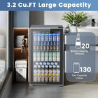 Mini Fridge 130 Can Beverage Refrigerator Cooler, 3.2 Cu.Ft Drink Fridge for Soda Wine Beer, Adjustable Temperature Control for Home Office, Black - image 9