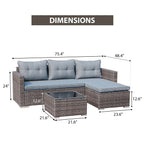 JOIVI 3 Pieces Patio Conversation Set, PE Wicker Rattan Outdoor Furniture Set, 2 Ways Small Sectional Sofa, Tempered Glass Coffee Table, Silver-Gray - image 4