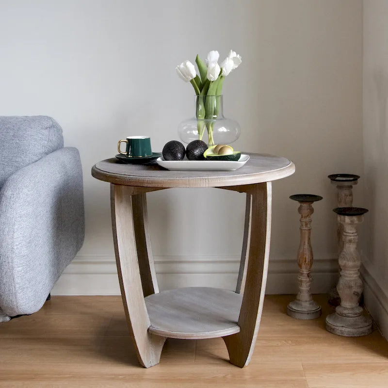 COZAYH Set of 2 Rustic Farmhouse End Tables with Storage Shelf - Vintage Grey French Country Accent Side Tables - image 3