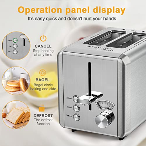 whall Toaster 2 slice Stainless Steel Toasters with Bagel, Cancel, Defrost Function, for Various Bread Types - image 3