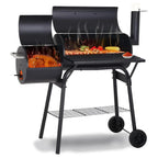 Vebreda Portable Charcoal BBQ Grill with Offset Smoker, Steel, Black, Thermometer, Wheels - image 1
