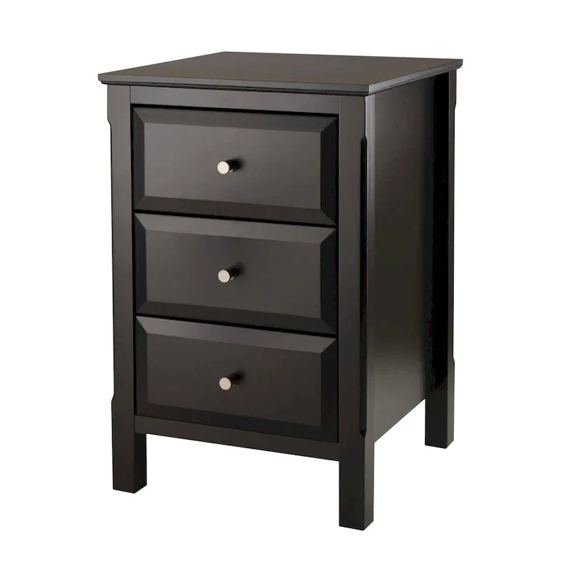 Elegant Black Wooden Nightstand with 3 Generous Storage Drawers - Dimensions: 15.75L x 15.75W x 23.63H - image 3