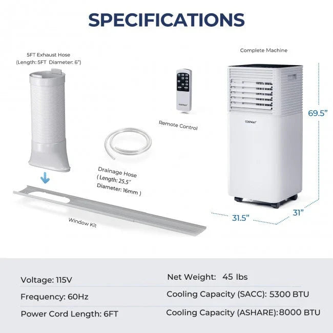 8000 BTU 3-in-1 Air Cooler with Dehumidifier and Fan Mode - image 7