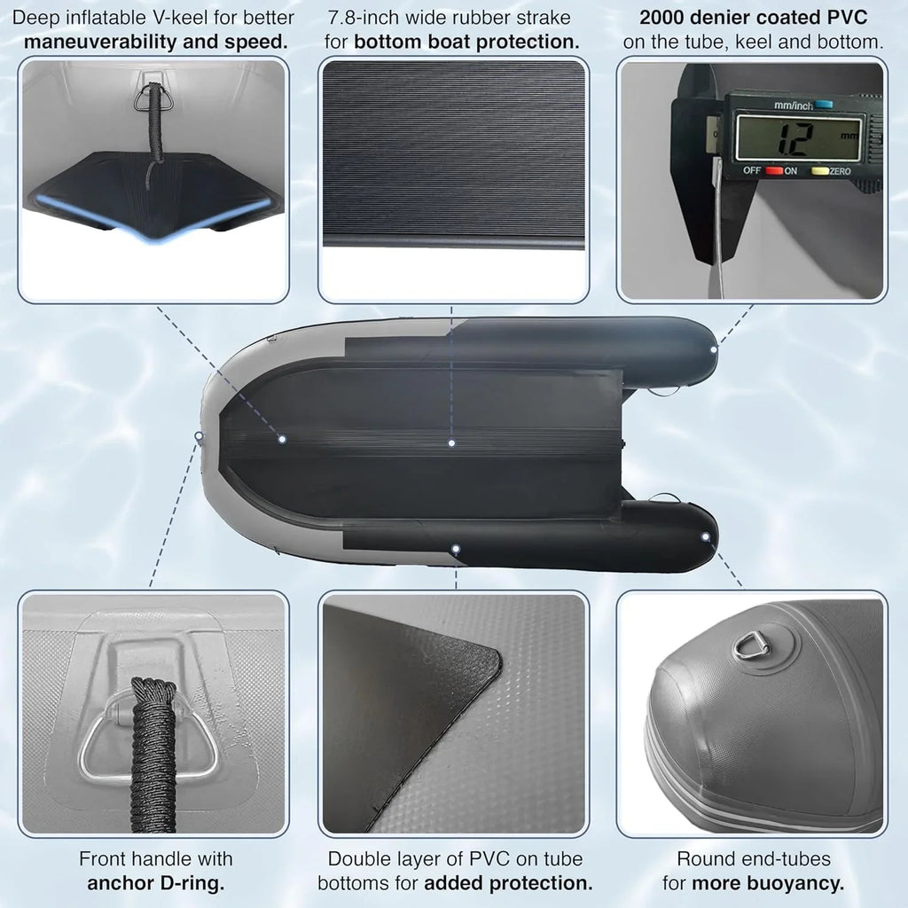 Inflatable Boat / Yacht Dinghy Tender Raft / Multi Person Fishing Boat / Aluminum Floor Oars / Fishing Rod Holders / Heavy-Duty PVC / 2024 Model / - image 12