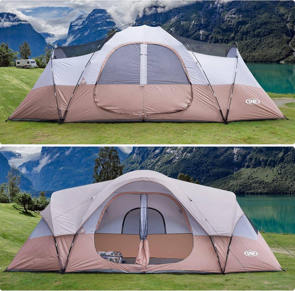UNP Camping Tent 10-Person-Family Tents, Parties, Music Festival Tent, Big, Easy Up, 5 Large Mesh Windows, Double Layer, 2 Room, Waterproof, Weather Resistant, 18ft x 9ft x78in - image 31